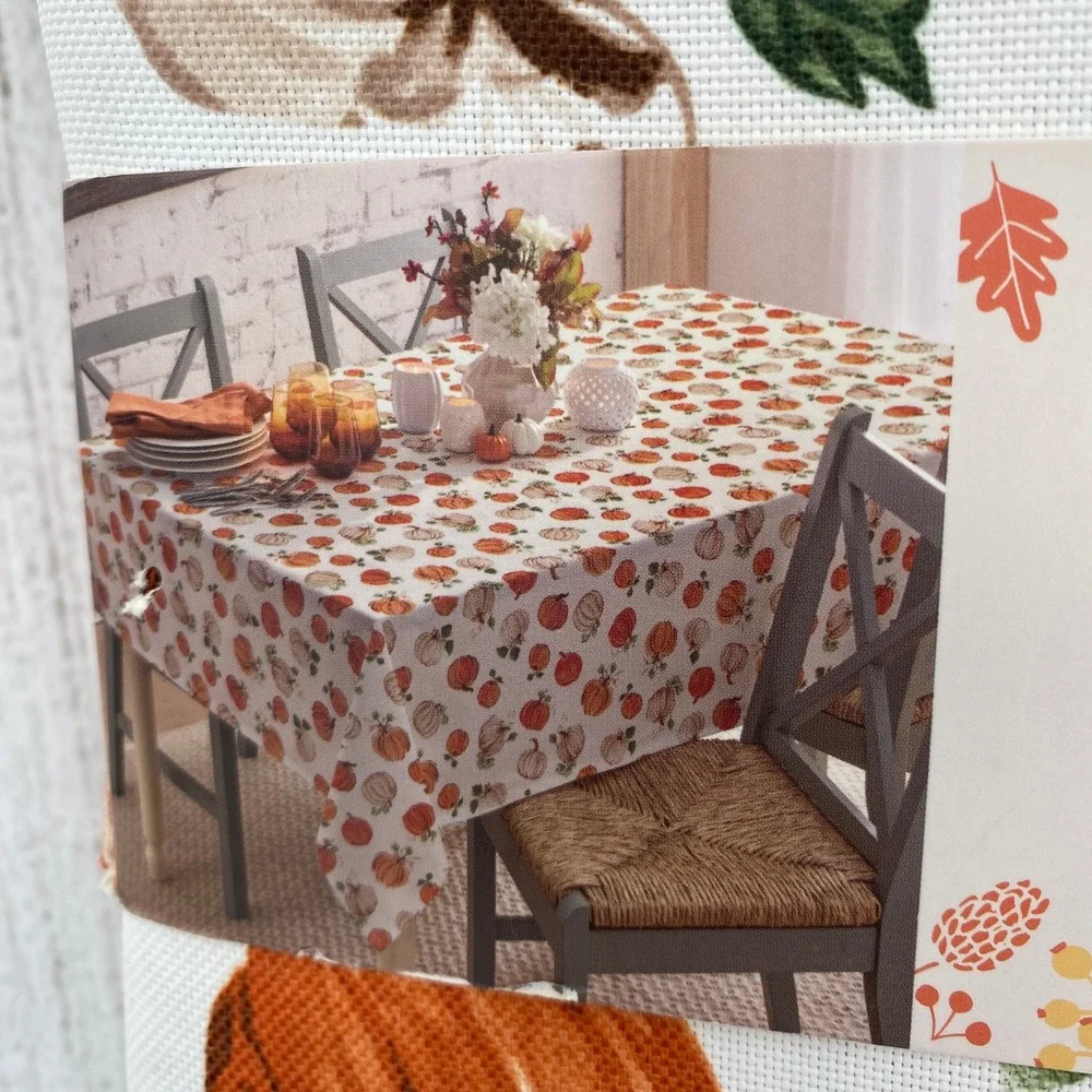 Rachel Ashwell Tablecloth 60x120 White Orange Pumpkin Farmhouse Fall Autumn